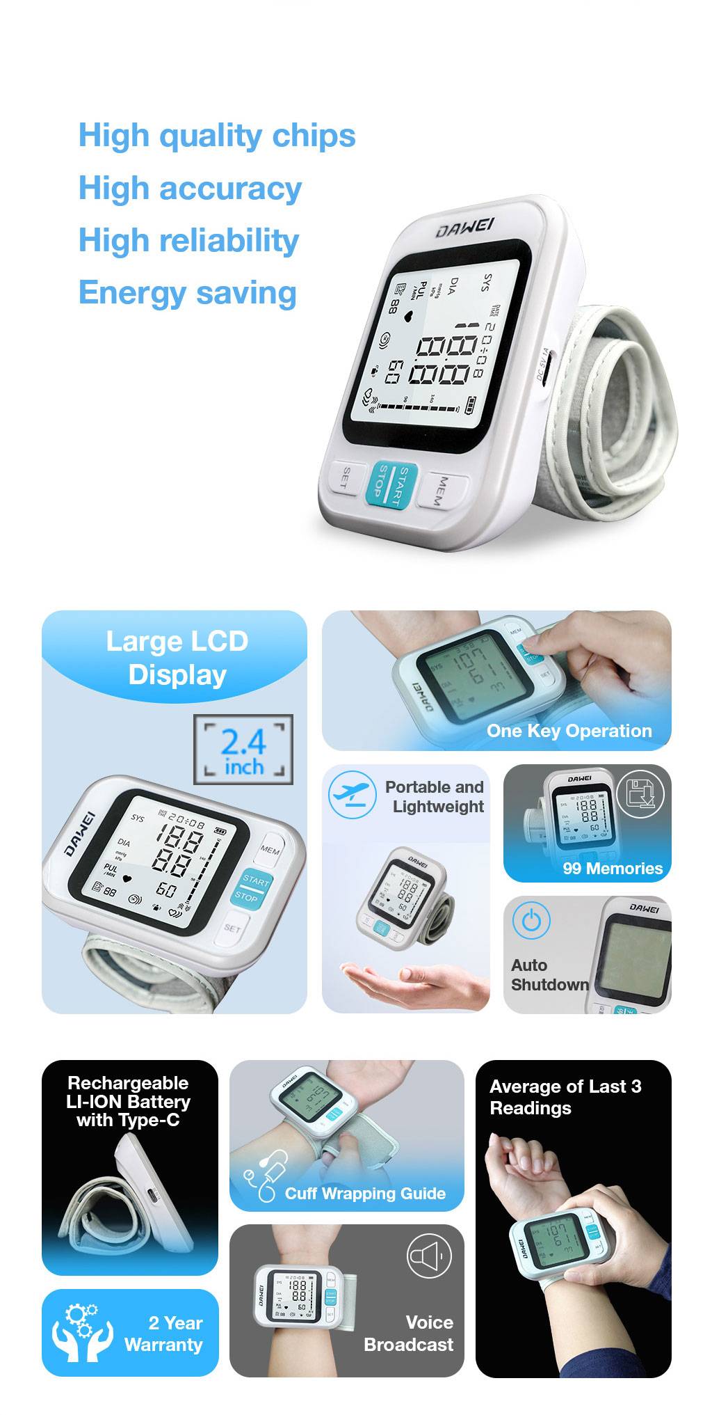 Measure your blood pressure anytime, anywhere with dawei Wrist Blood Pressure Monitor