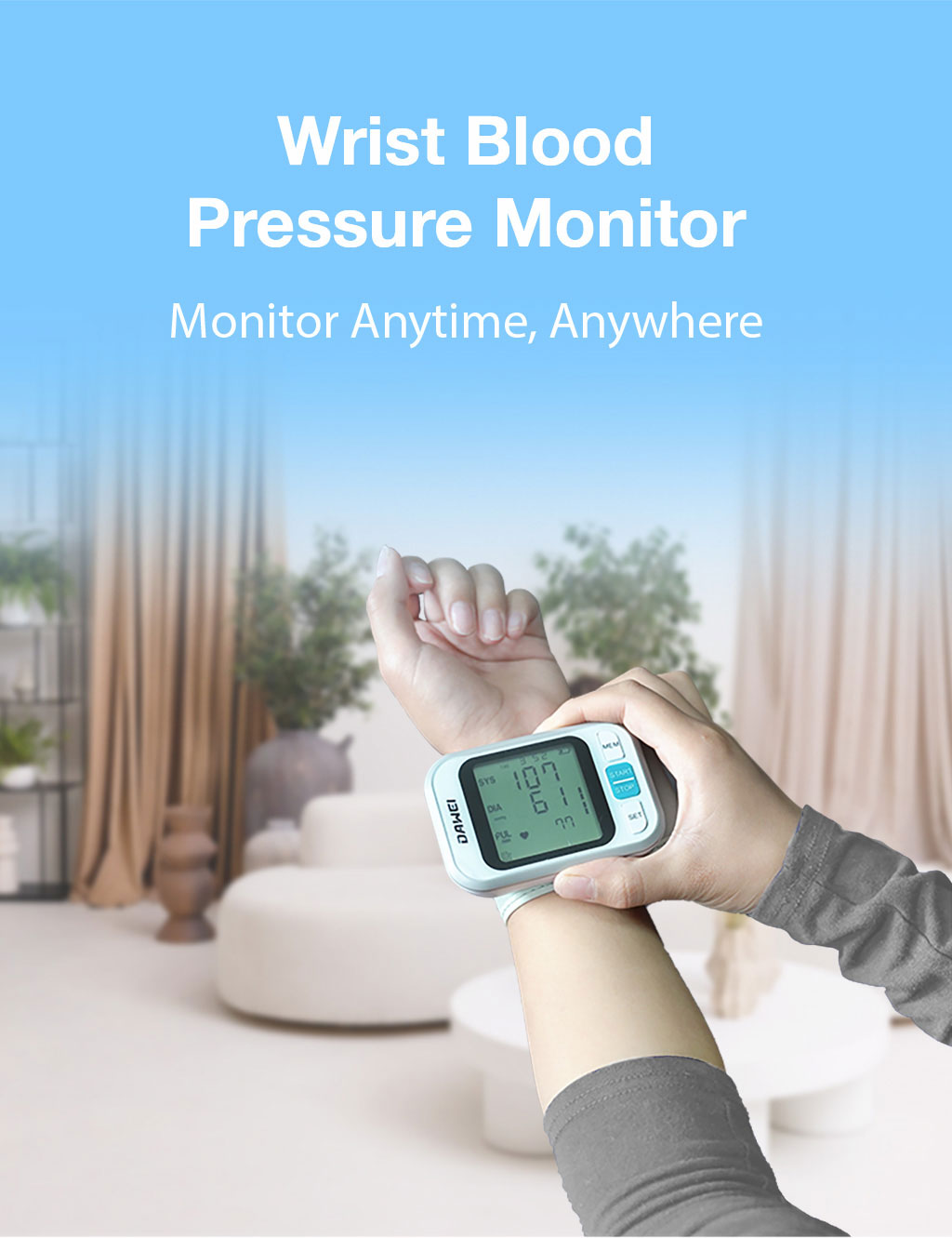 Measure your blood pressure anytime, anywhere with our Wrist Blood Pressure Monitor