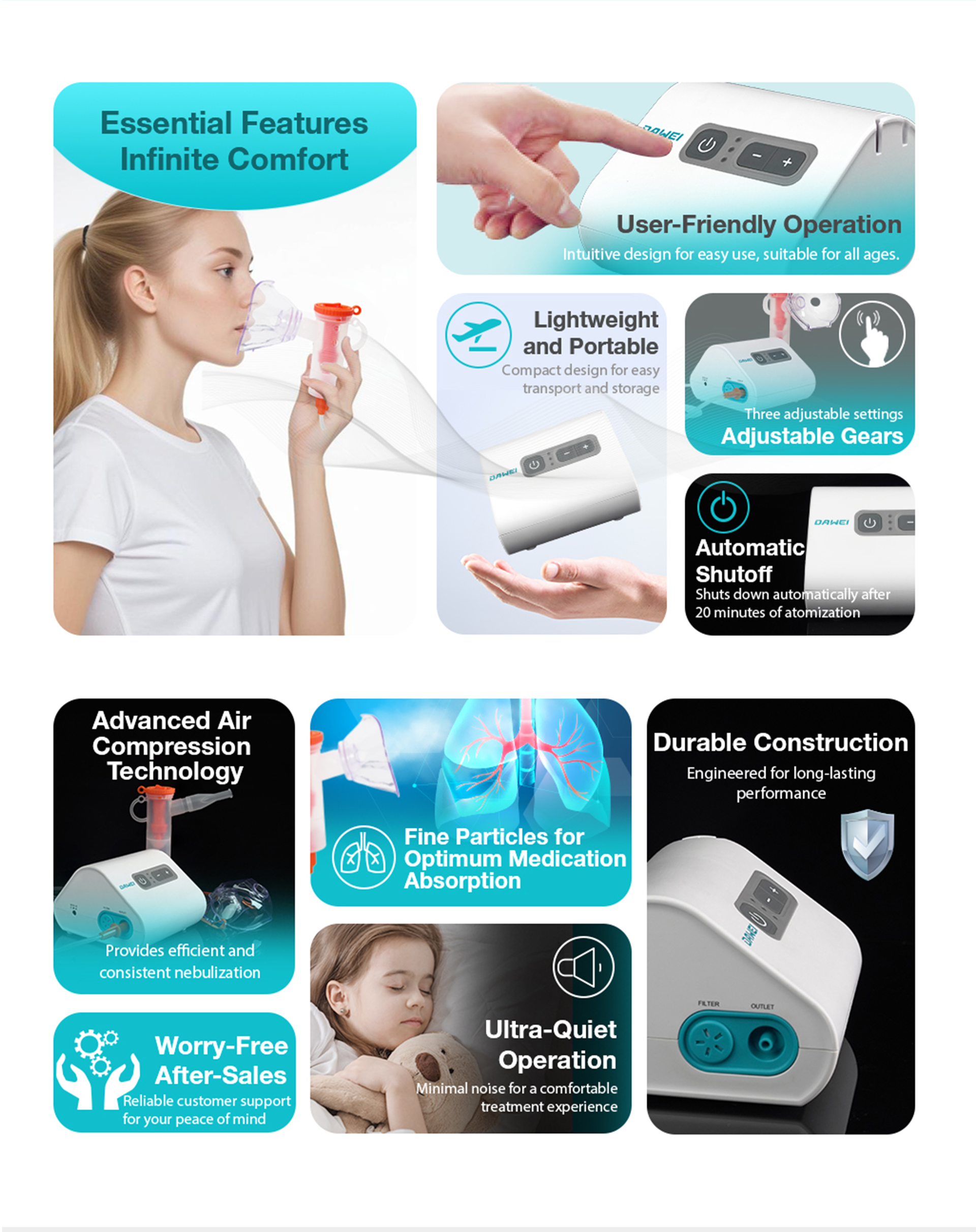 Experience fast and effective relief with the Ultra Quiet Compress Nebulizer. Designed for home use, it delivers rapid nebulization with minimal noise, making it perfect for managing respiratory conditions like asthma and allergies. Compact, portable, and easy to use for all ages