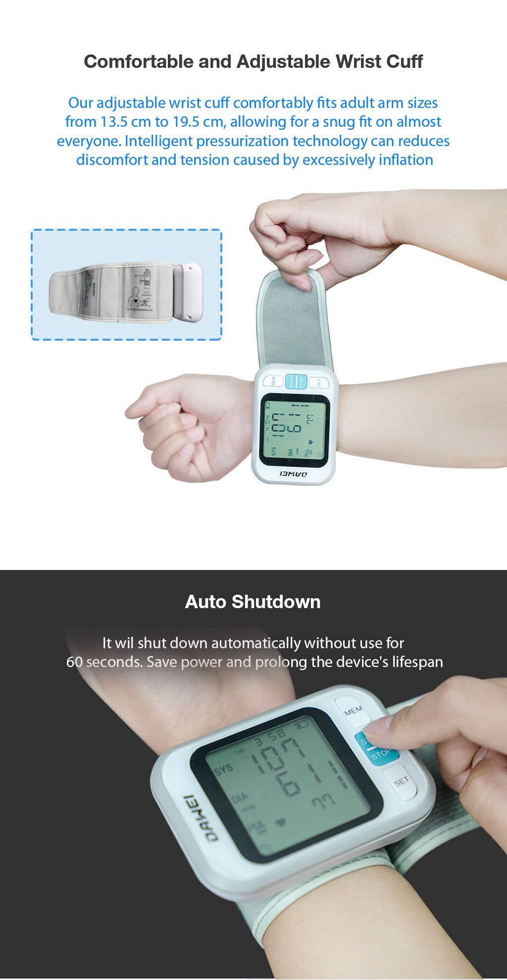 Measure your blood pressure anytime, anywhere with our Wrist Blood Pressure Monitor